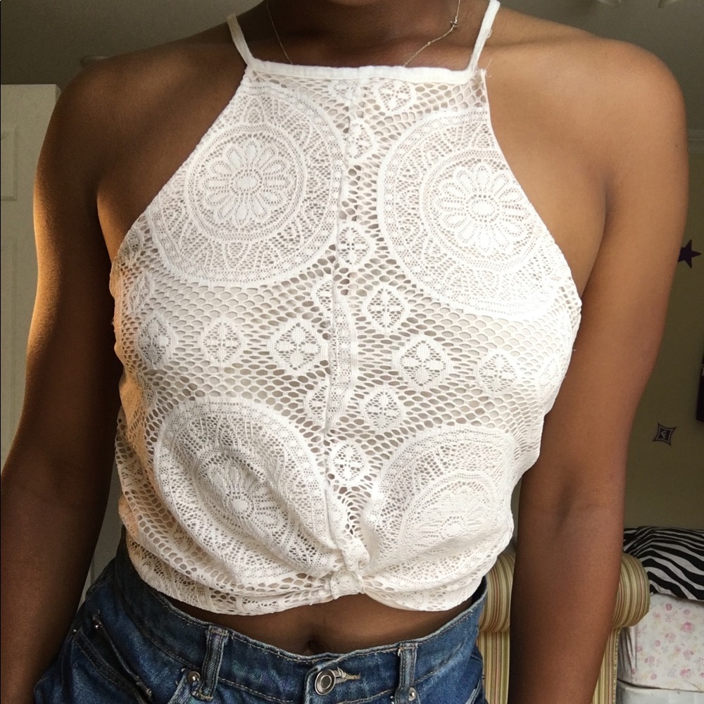 Lace white knitted crop top